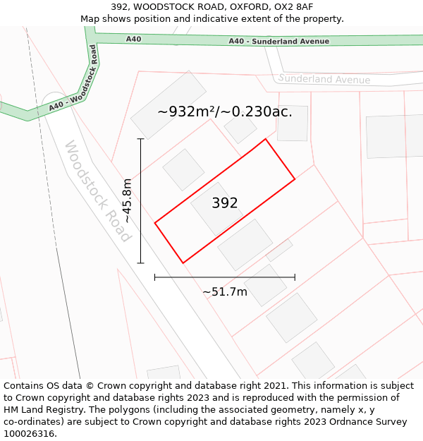392, WOODSTOCK ROAD, OXFORD, OX2 8AF: Plot and title map