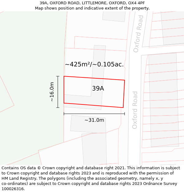 39A, OXFORD ROAD, LITTLEMORE, OXFORD, OX4 4PF: Plot and title map