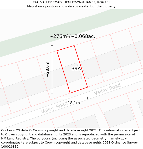 39A, VALLEY ROAD, HENLEY-ON-THAMES, RG9 1RL: Plot and title map