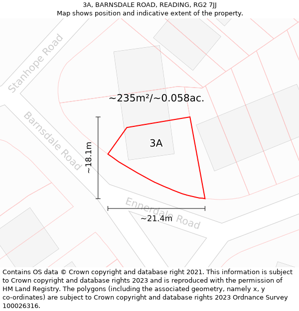 3A, BARNSDALE ROAD, READING, RG2 7JJ: Plot and title map