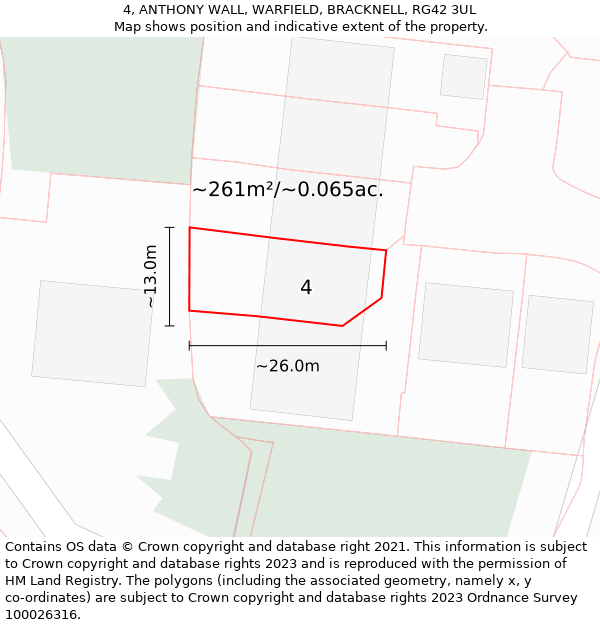 4, ANTHONY WALL, WARFIELD, BRACKNELL, RG42 3UL: Plot and title map