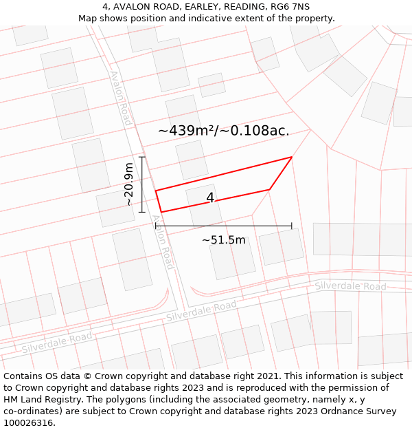 4, AVALON ROAD, EARLEY, READING, RG6 7NS: Plot and title map