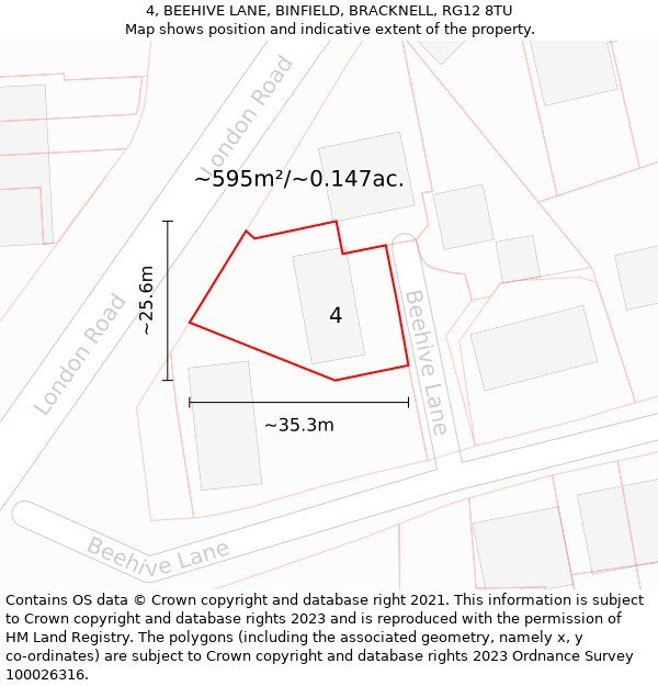 4, BEEHIVE LANE, BINFIELD, BRACKNELL, RG12 8TU: Plot and title map