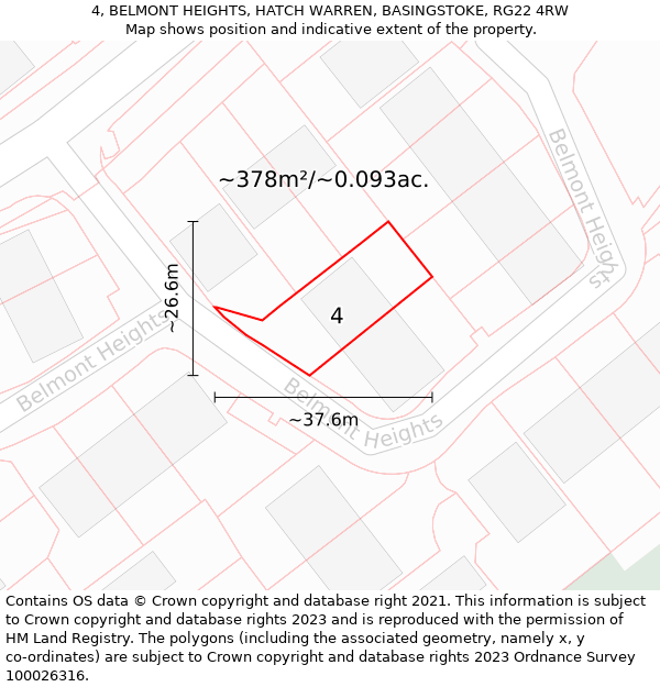 4, BELMONT HEIGHTS, HATCH WARREN, BASINGSTOKE, RG22 4RW: Plot and title map