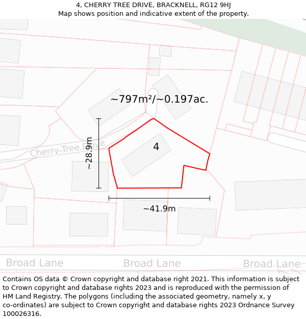 4, CHERRY TREE DRIVE, BRACKNELL, RG12 9HJ: Plot and title map