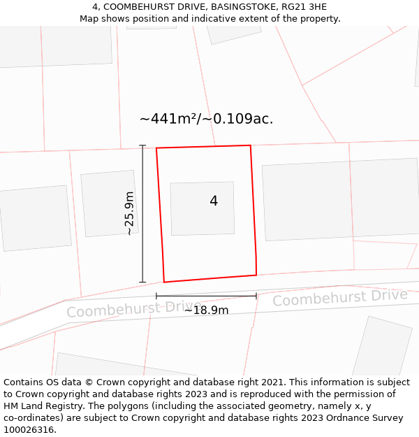 4, COOMBEHURST DRIVE, BASINGSTOKE, RG21 3HE: Plot and title map