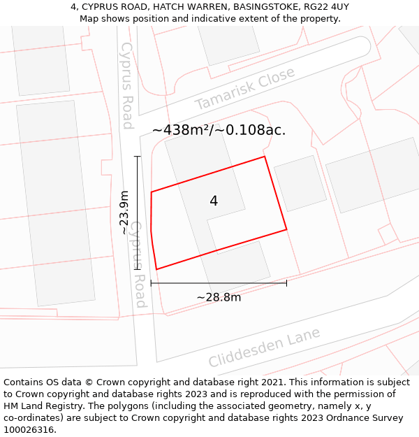 4, CYPRUS ROAD, HATCH WARREN, BASINGSTOKE, RG22 4UY: Plot and title map