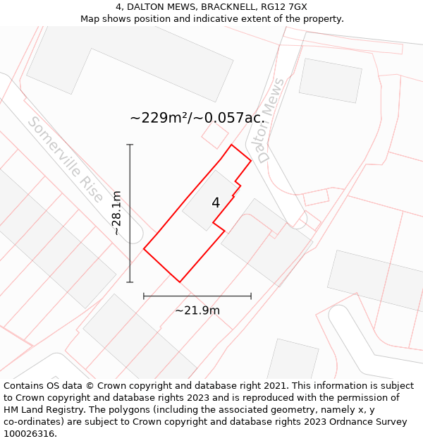 4, DALTON MEWS, BRACKNELL, RG12 7GX: Plot and title map