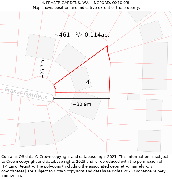 4, FRASER GARDENS, WALLINGFORD, OX10 9BL: Plot and title map