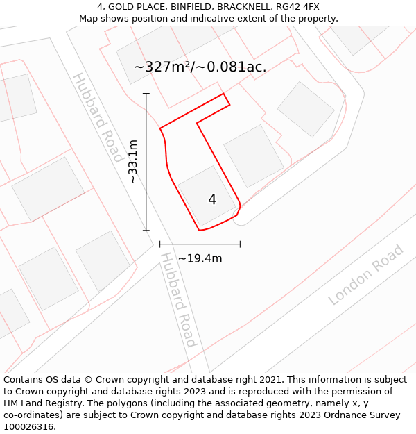 4, GOLD PLACE, BINFIELD, BRACKNELL, RG42 4FX: Plot and title map