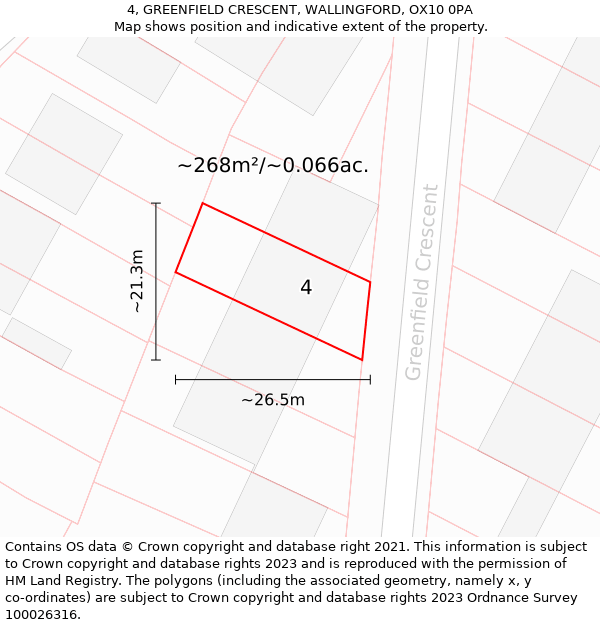 4, GREENFIELD CRESCENT, WALLINGFORD, OX10 0PA: Plot and title map