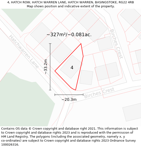 4, HATCH ROW, HATCH WARREN LANE, HATCH WARREN, BASINGSTOKE, RG22 4RB: Plot and title map