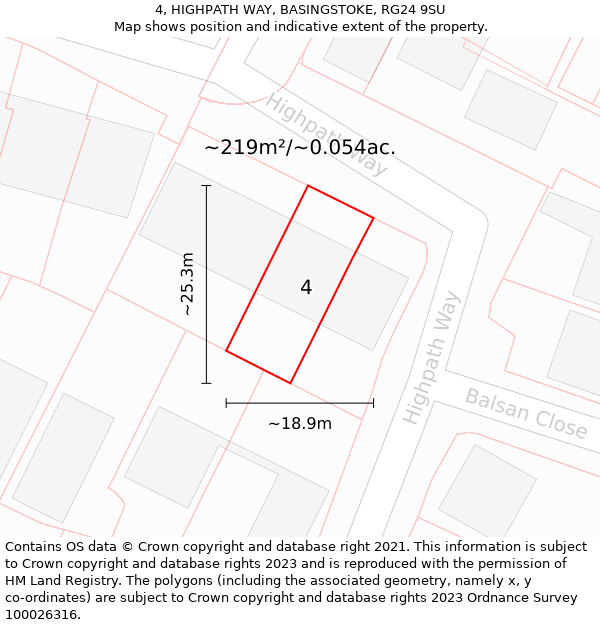 4, HIGHPATH WAY, BASINGSTOKE, RG24 9SU: Plot and title map