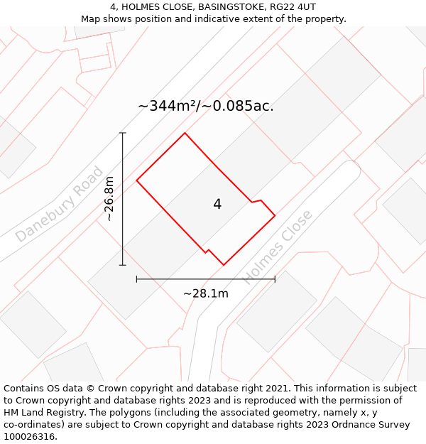 4, HOLMES CLOSE, BASINGSTOKE, RG22 4UT: Plot and title map