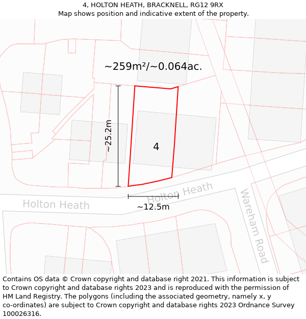 4, HOLTON HEATH, BRACKNELL, RG12 9RX: Plot and title map