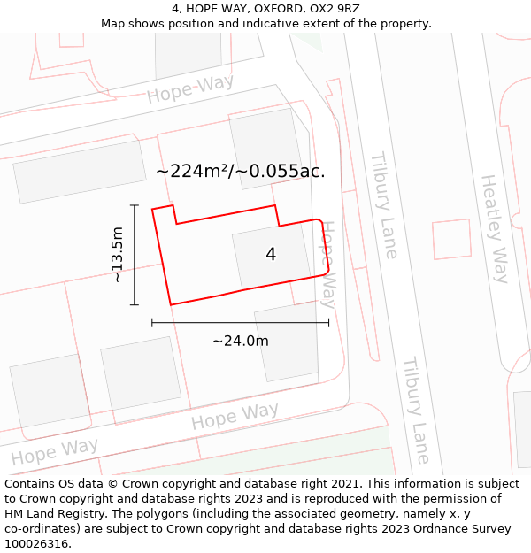 4, HOPE WAY, OXFORD, OX2 9RZ: Plot and title map