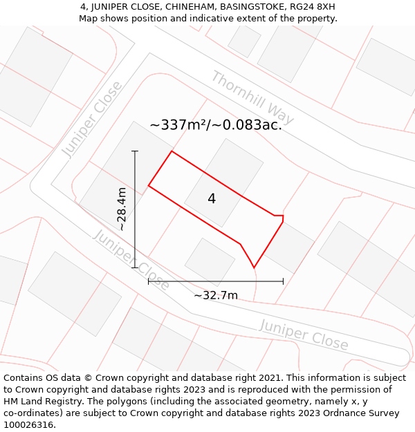 4, JUNIPER CLOSE, CHINEHAM, BASINGSTOKE, RG24 8XH: Plot and title map