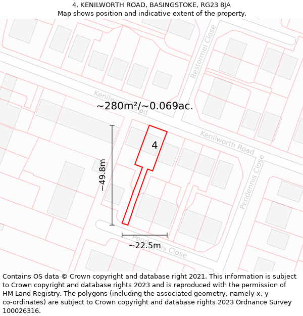 4, KENILWORTH ROAD, BASINGSTOKE, RG23 8JA: Plot and title map