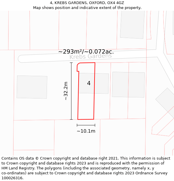 4, KREBS GARDENS, OXFORD, OX4 4GZ: Plot and title map