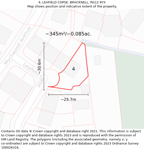 4, LEAFIELD COPSE, BRACKNELL, RG12 9YX: Plot and title map