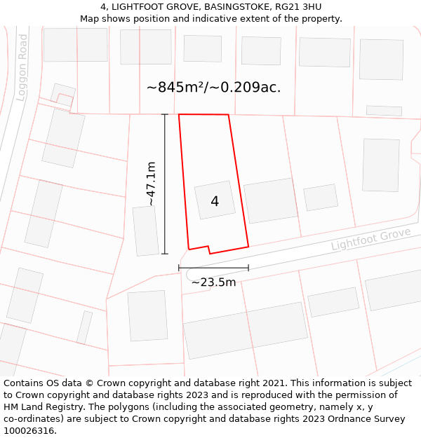 4, LIGHTFOOT GROVE, BASINGSTOKE, RG21 3HU: Plot and title map