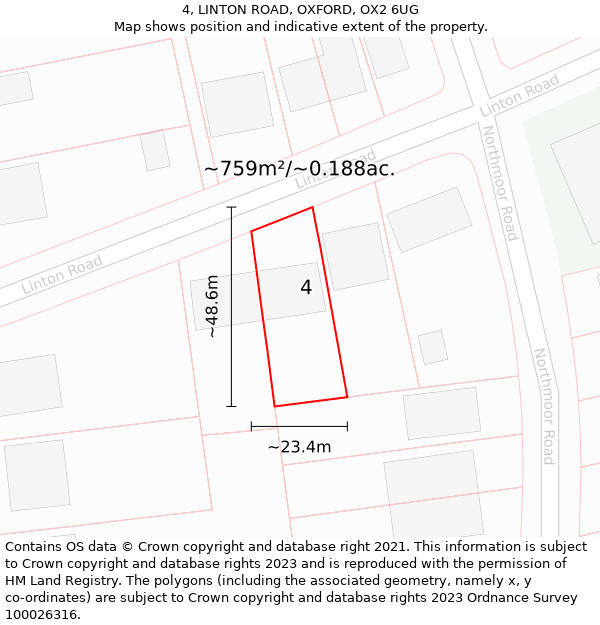 4, LINTON ROAD, OXFORD, OX2 6UG: Plot and title map
