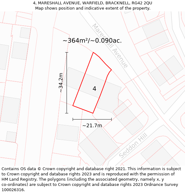 4, MARESHALL AVENUE, WARFIELD, BRACKNELL, RG42 2QU: Plot and title map