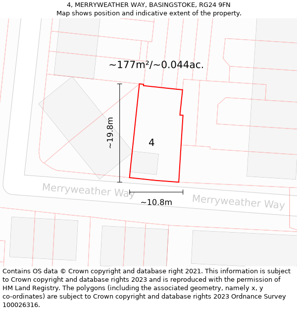 4, MERRYWEATHER WAY, BASINGSTOKE, RG24 9FN: Plot and title map