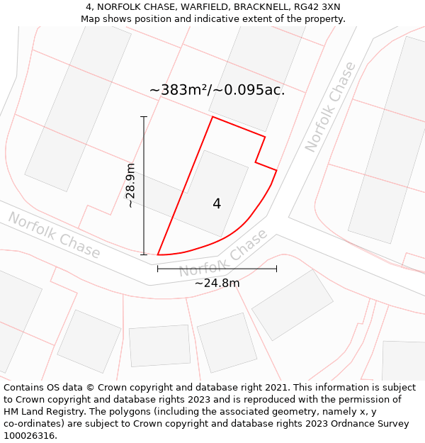 4, NORFOLK CHASE, WARFIELD, BRACKNELL, RG42 3XN: Plot and title map