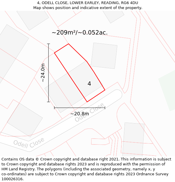 4, ODELL CLOSE, LOWER EARLEY, READING, RG6 4DU: Plot and title map