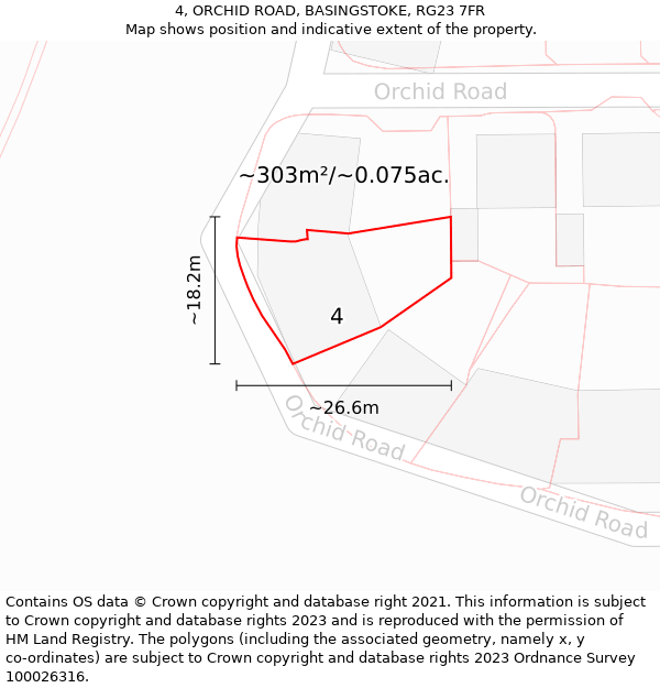 4, ORCHID ROAD, BASINGSTOKE, RG23 7FR: Plot and title map