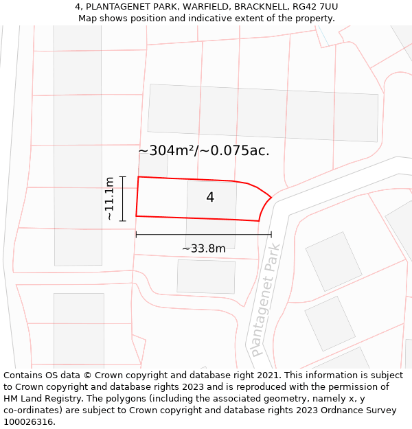 4, PLANTAGENET PARK, WARFIELD, BRACKNELL, RG42 7UU: Plot and title map