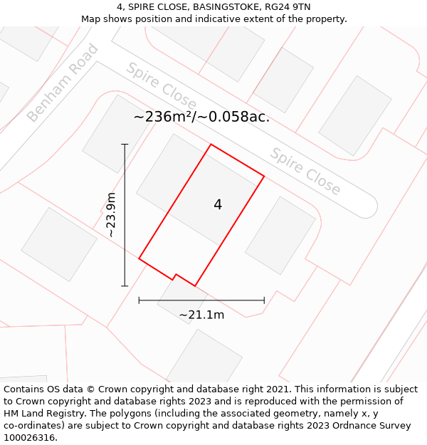 4, SPIRE CLOSE, BASINGSTOKE, RG24 9TN: Plot and title map