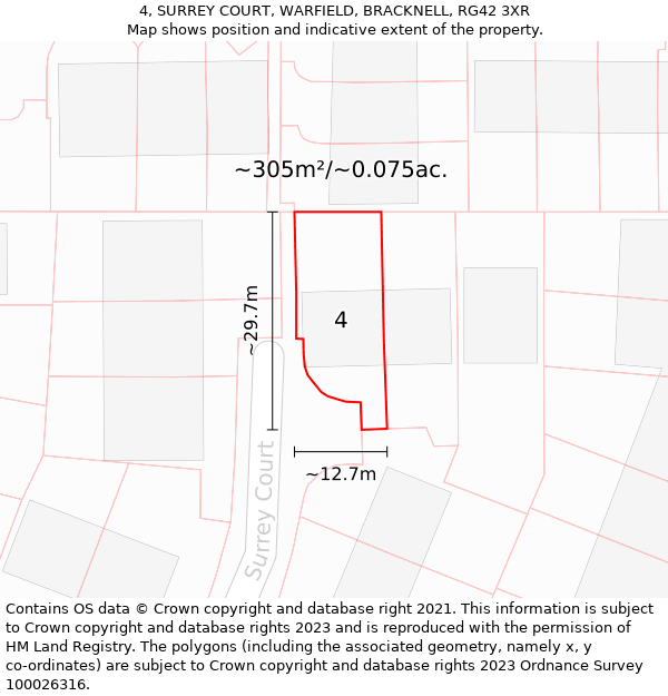 4, SURREY COURT, WARFIELD, BRACKNELL, RG42 3XR: Plot and title map