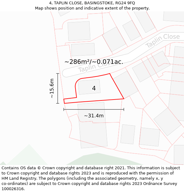 4, TAPLIN CLOSE, BASINGSTOKE, RG24 9FQ: Plot and title map