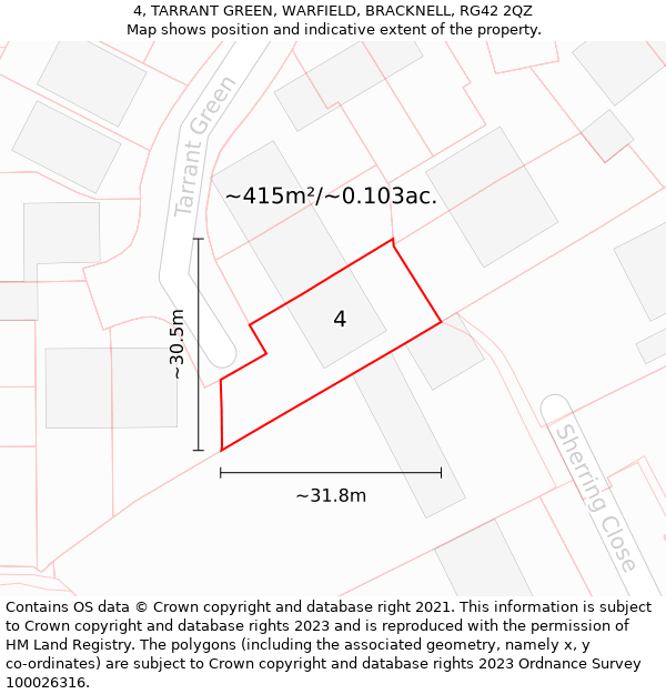 4, TARRANT GREEN, WARFIELD, BRACKNELL, RG42 2QZ: Plot and title map