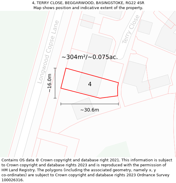 4, TERRY CLOSE, BEGGARWOOD, BASINGSTOKE, RG22 4SR: Plot and title map