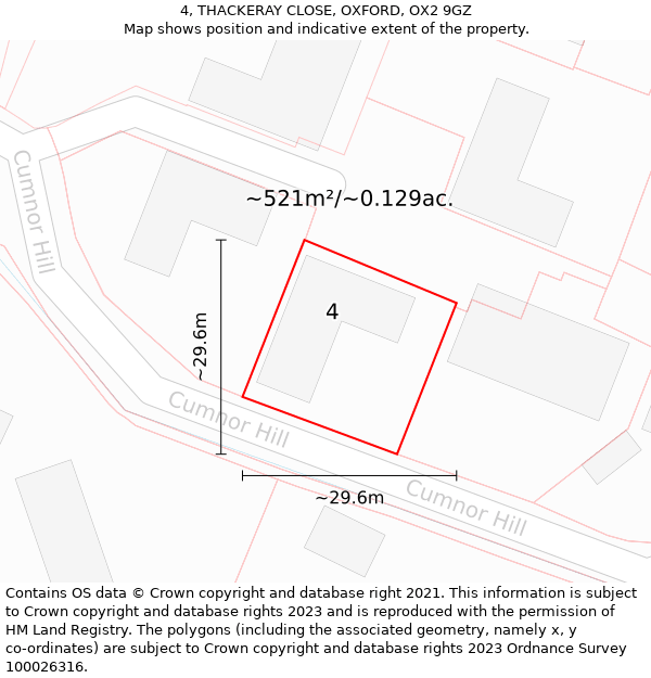 4, THACKERAY CLOSE, OXFORD, OX2 9GZ: Plot and title map