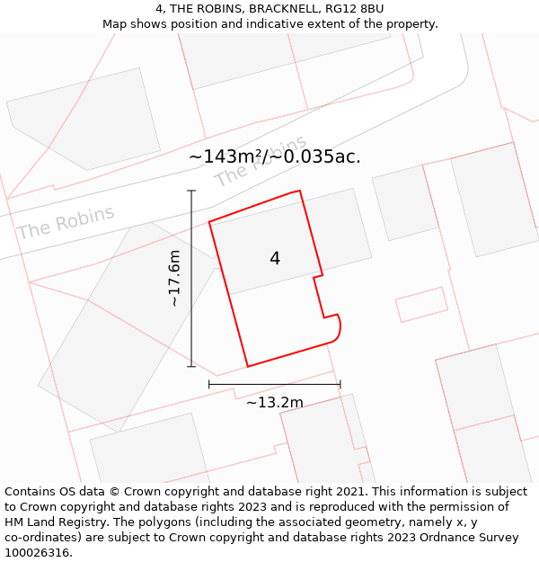 4, THE ROBINS, BRACKNELL, RG12 8BU: Plot and title map