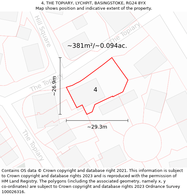 4, THE TOPIARY, LYCHPIT, BASINGSTOKE, RG24 8YX: Plot and title map