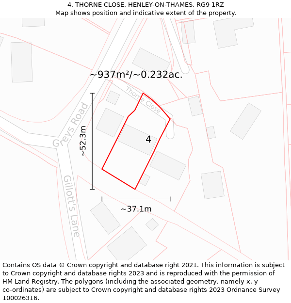 4, THORNE CLOSE, HENLEY-ON-THAMES, RG9 1RZ: Plot and title map