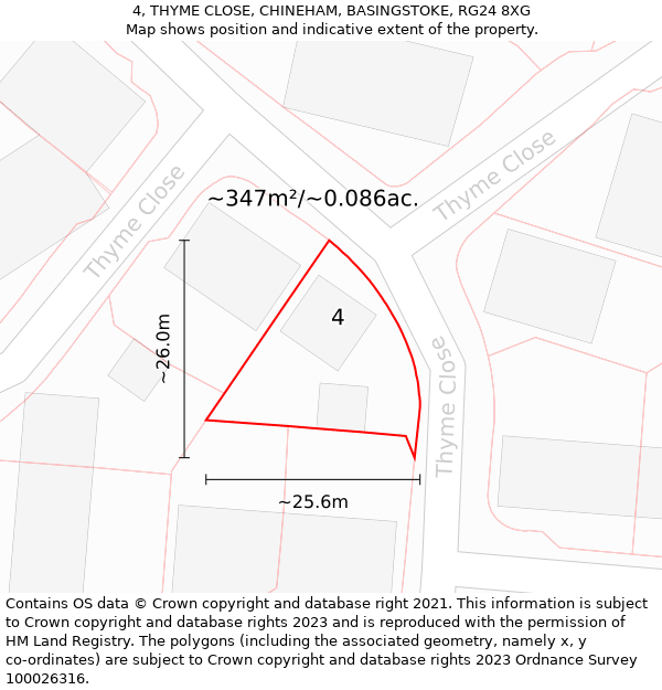 4, THYME CLOSE, CHINEHAM, BASINGSTOKE, RG24 8XG: Plot and title map