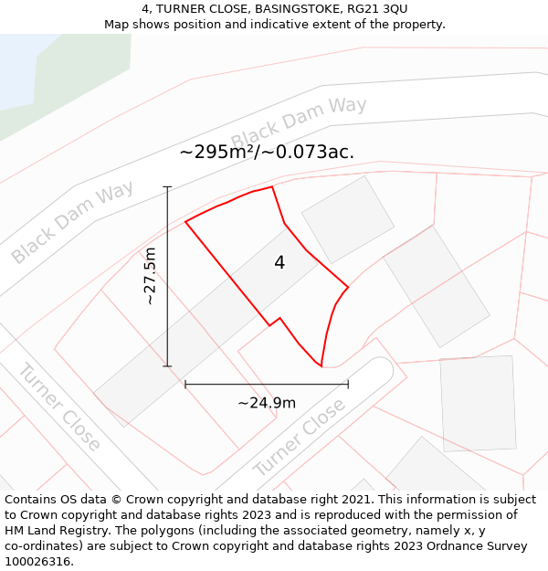 4, TURNER CLOSE, BASINGSTOKE, RG21 3QU: Plot and title map