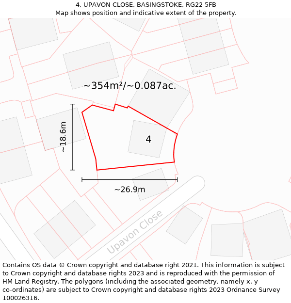 4, UPAVON CLOSE, BASINGSTOKE, RG22 5FB: Plot and title map