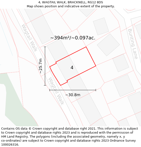 4, WAGTAIL WALK, BRACKNELL, RG12 8DS: Plot and title map