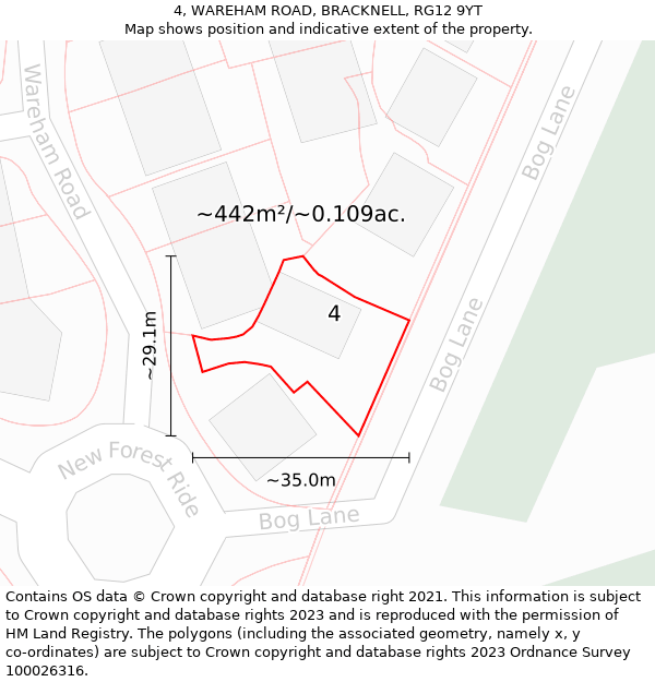 4, WAREHAM ROAD, BRACKNELL, RG12 9YT: Plot and title map