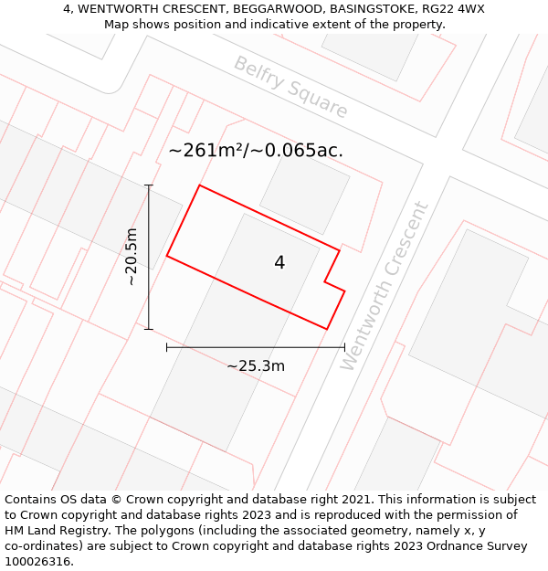 4, WENTWORTH CRESCENT, BEGGARWOOD, BASINGSTOKE, RG22 4WX: Plot and title map