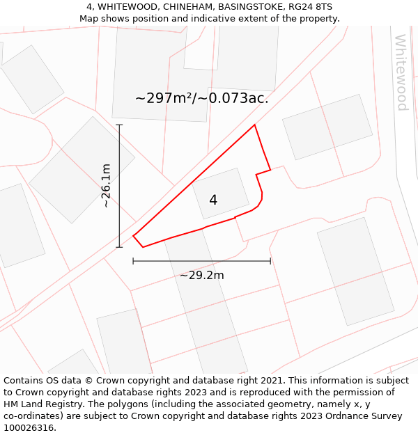 4, WHITEWOOD, CHINEHAM, BASINGSTOKE, RG24 8TS: Plot and title map