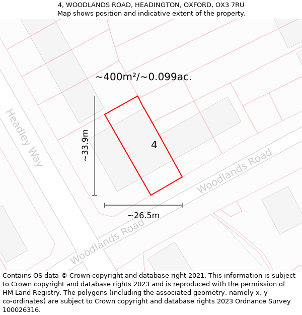 4, WOODLANDS ROAD, HEADINGTON, OXFORD, OX3 7RU: Plot and title map