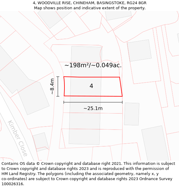 4, WOODVILLE RISE, CHINEHAM, BASINGSTOKE, RG24 8GR: Plot and title map